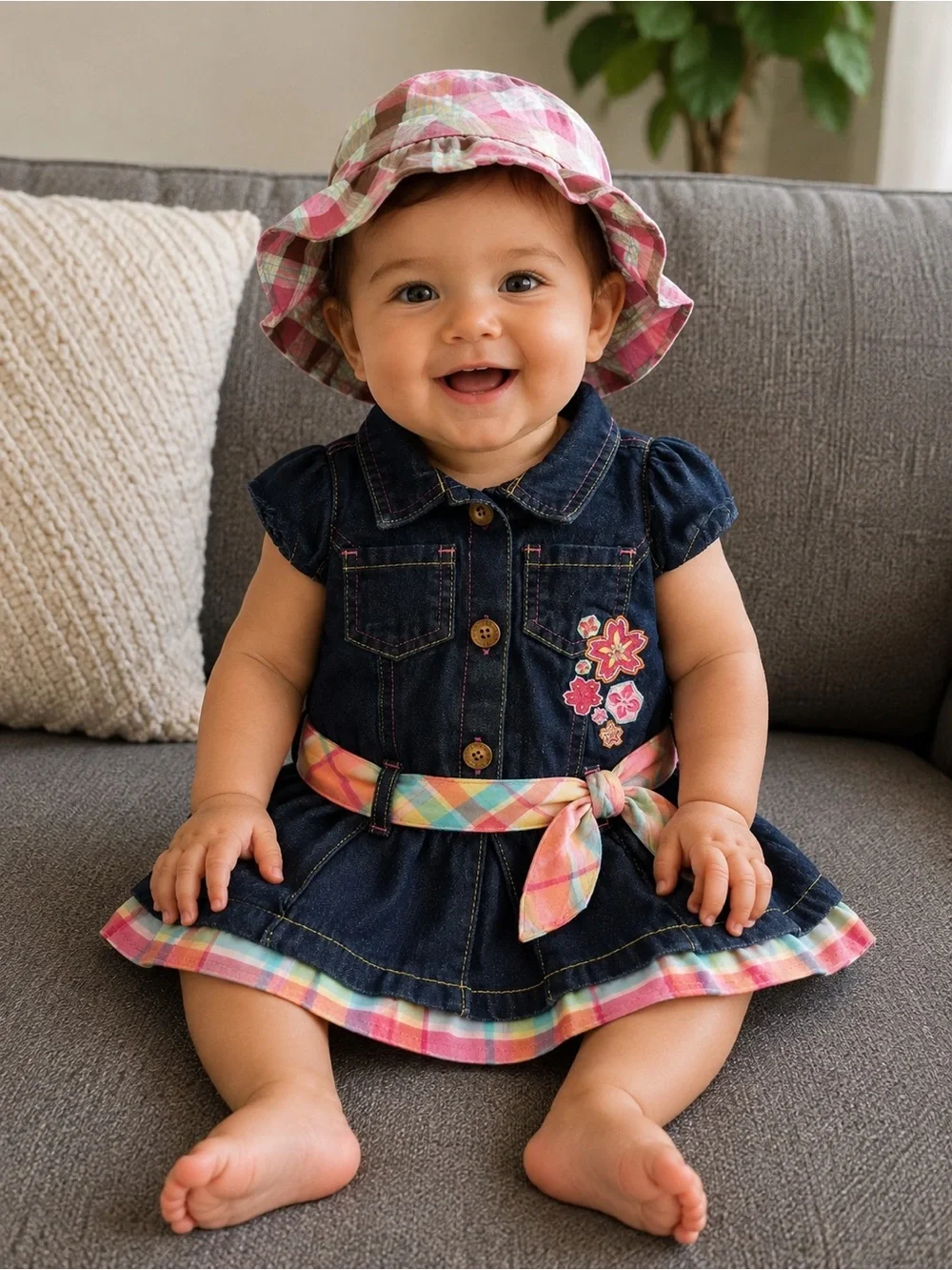 Bundle of 4 - Size 12-Month Girls Outfit Set - Pink, Teal & Denim Mix